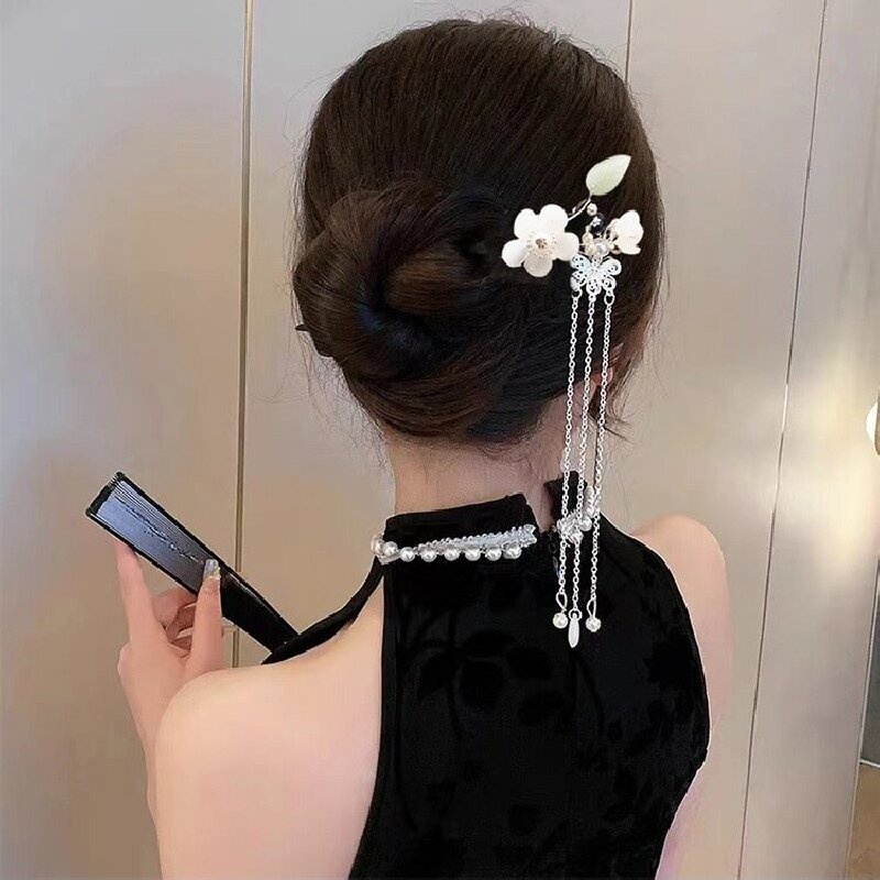 Jepit Rambut Kayu Sederhana Antik Hanfu Jepit Rambut Kayu Perempuan Musim Panas Jepit Rambut Retro Rumbai Langkah Goyang Jepit Rambut