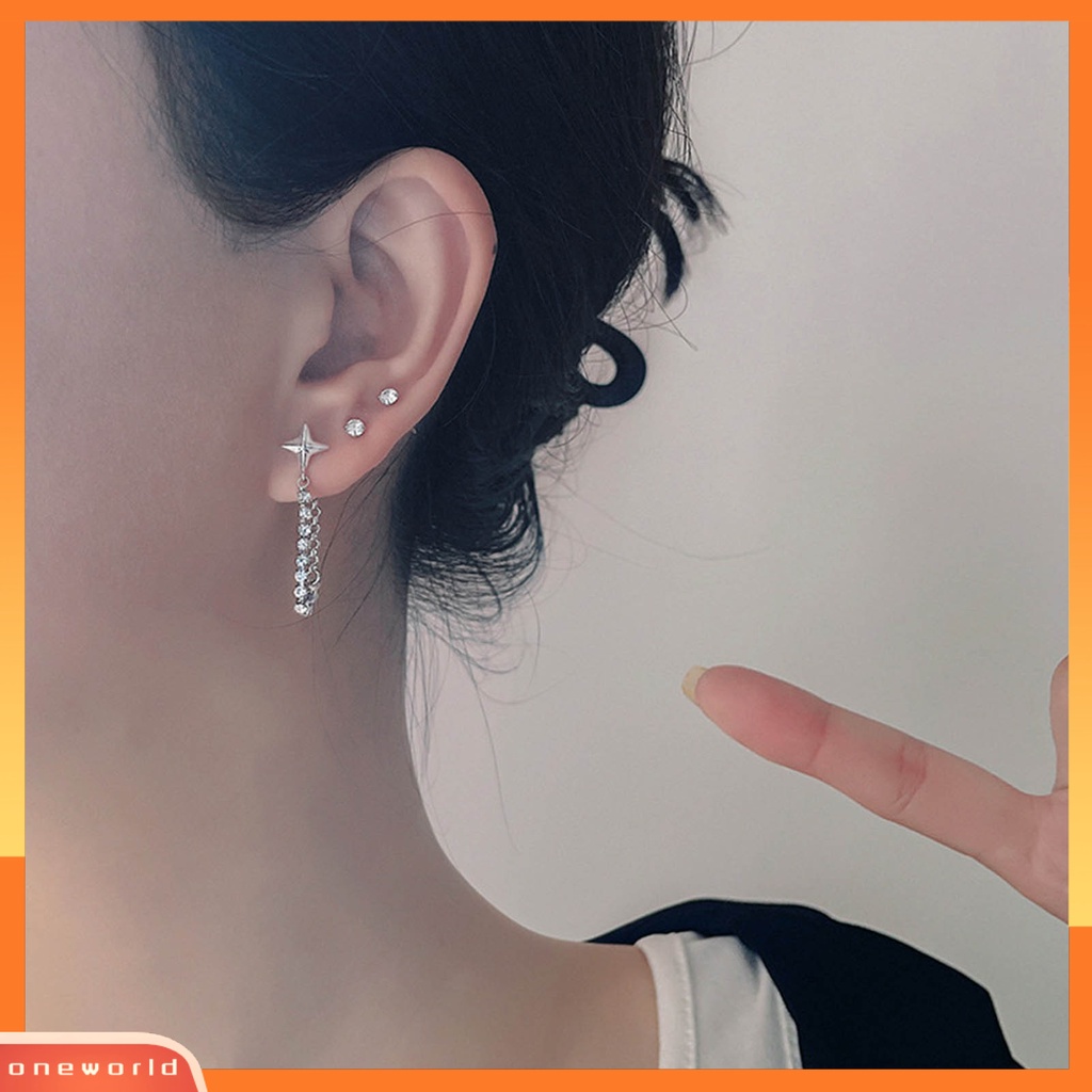 [WOD] 1pc Anting Wanita Bentuk Bintang Rumbai Perhiasan Bersinar Cubic Zirconia Drop Earring Untuk Pesta Pernikahan Perjamuan Prom