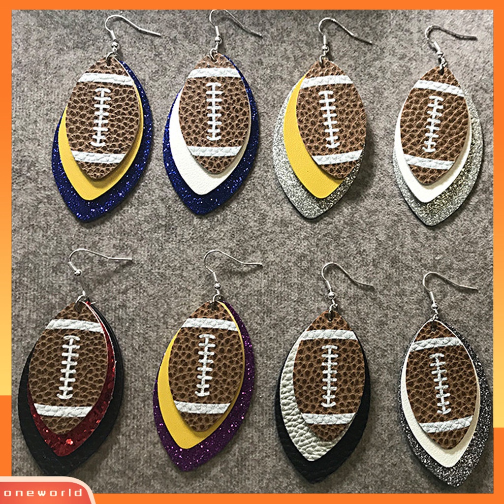 [WOD] 1pasang Anting Menjuntai Ringan Multi-layer Kulit Imitasi Vintage Unik Football Hook Earring Untuk Wanita