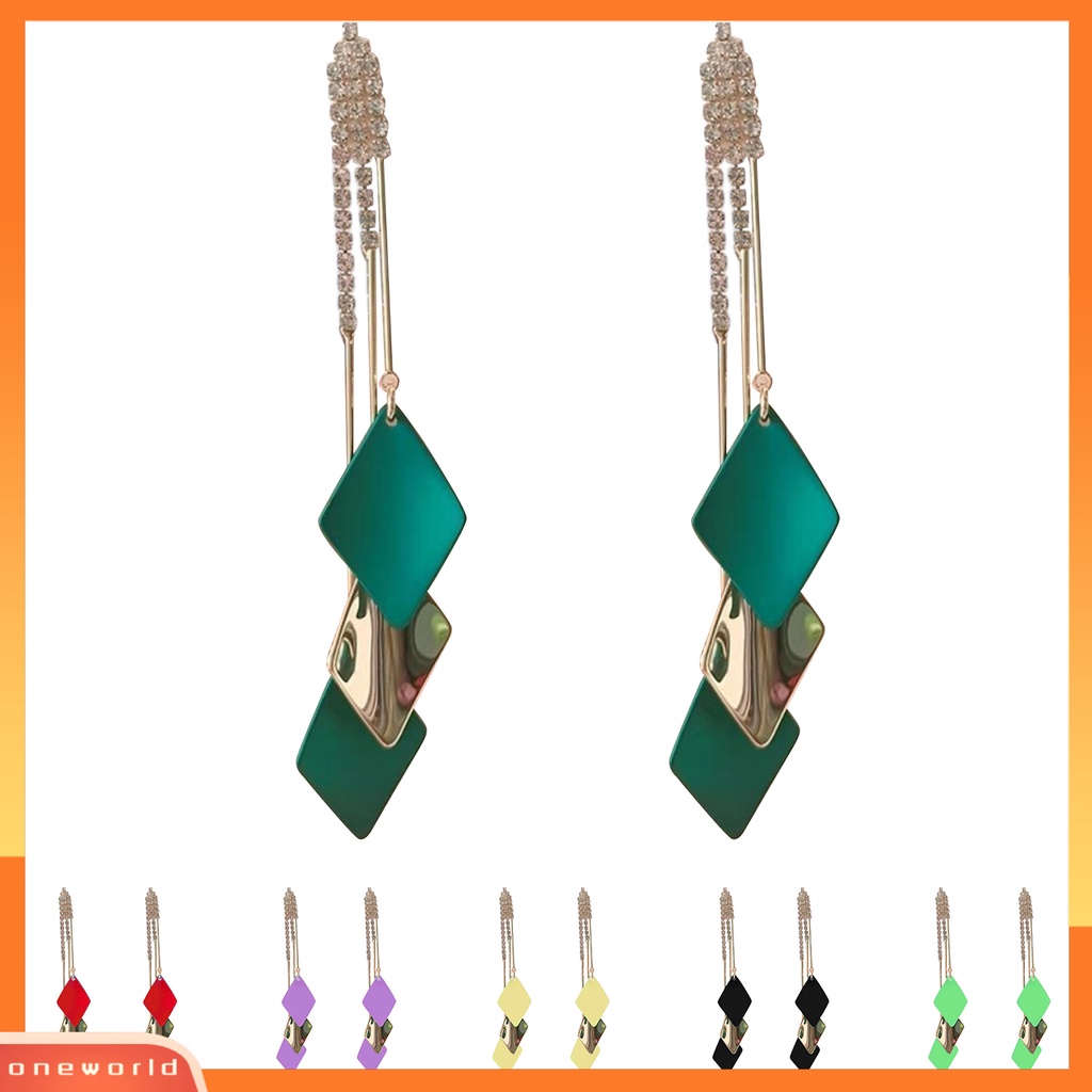 [WOD] 1pasang Anting Wanita Menjuntai Rumbai Berlian Imitasi Geometris Anggun Drop Earrings Untuk Hadiah