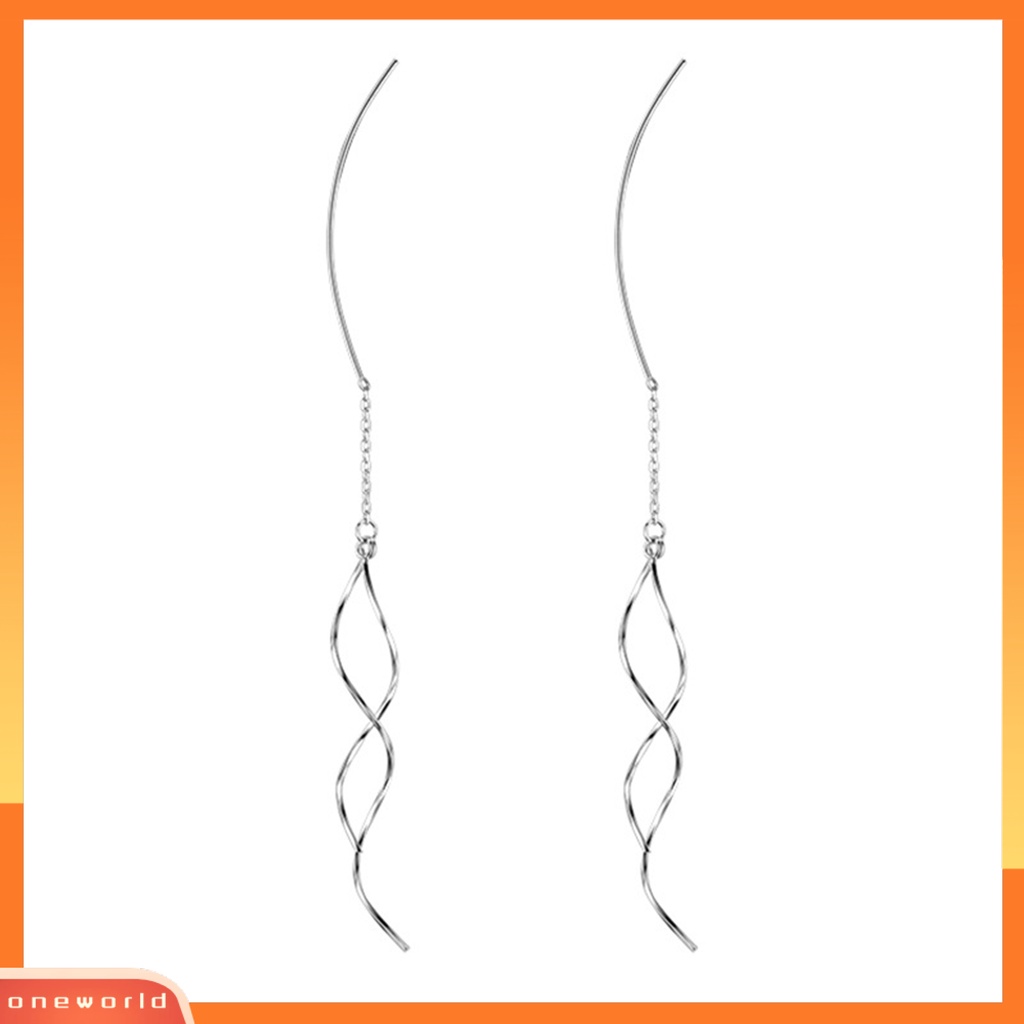 [WOD] 1pasang Anting Menjuntai Melengkung Threader Panjang Rumbai Kilau Terang All-match Hias Geometris Wanita Memutar Linear Drop Earrings Perhiasan Hadiah Untuk Pesta