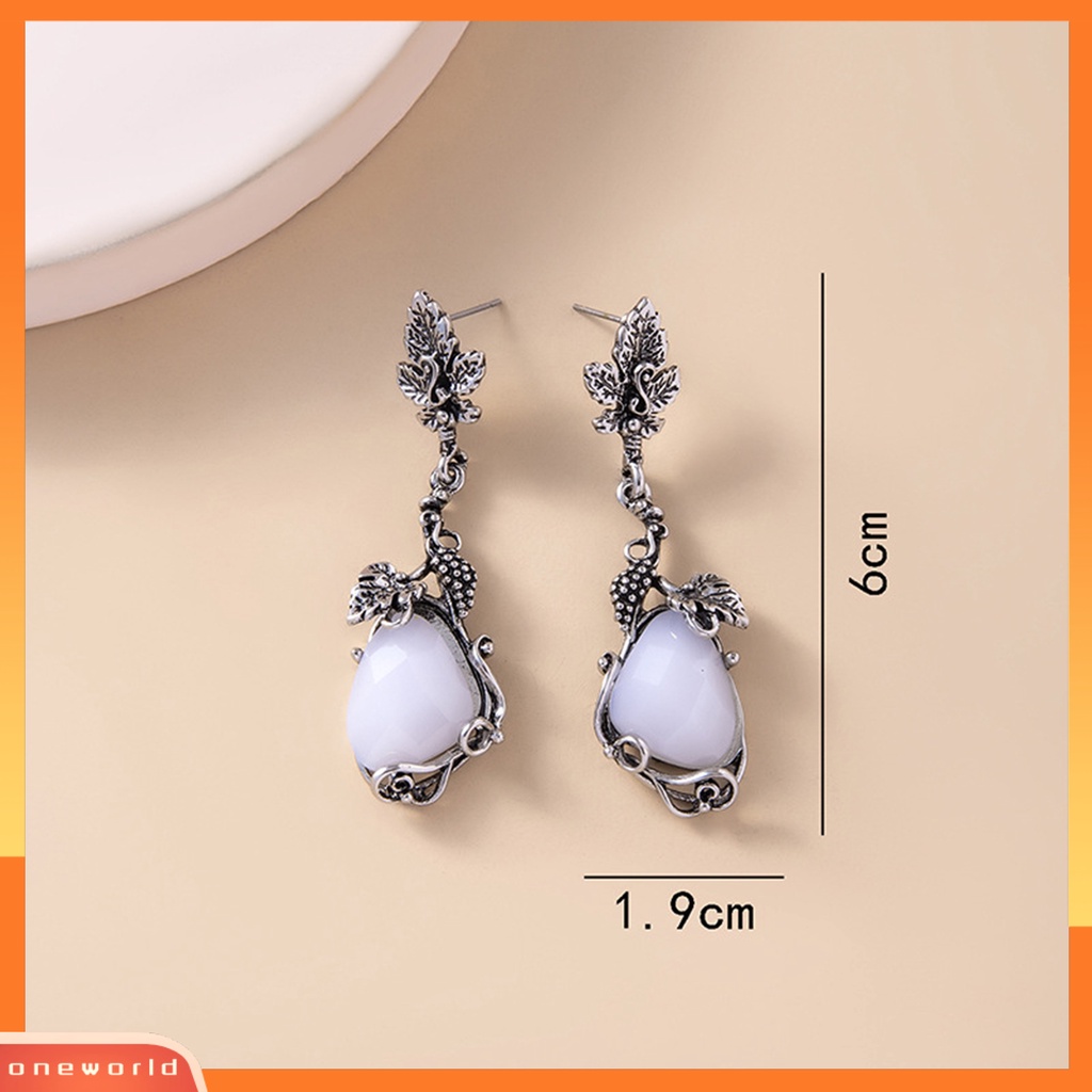 [WOD] 1pasang Ear Stud Nyaman Tidak Luntur Gaya Vintage Indah Sehari Hari Memakai Alloy White Opal Drop Earrings Untuk Perjamuan