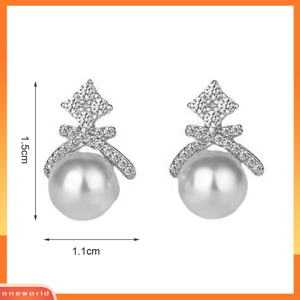 [WOD] 1pasang Ear Studs Hias Zircon Berlian Imitasi Mutiara Imitasi Bentuk Mahkota Electroplated Ear Ornament Tahan Luntur Aesthetic Fashion Pesta Lady Stud Earrings Untuk Pacaran