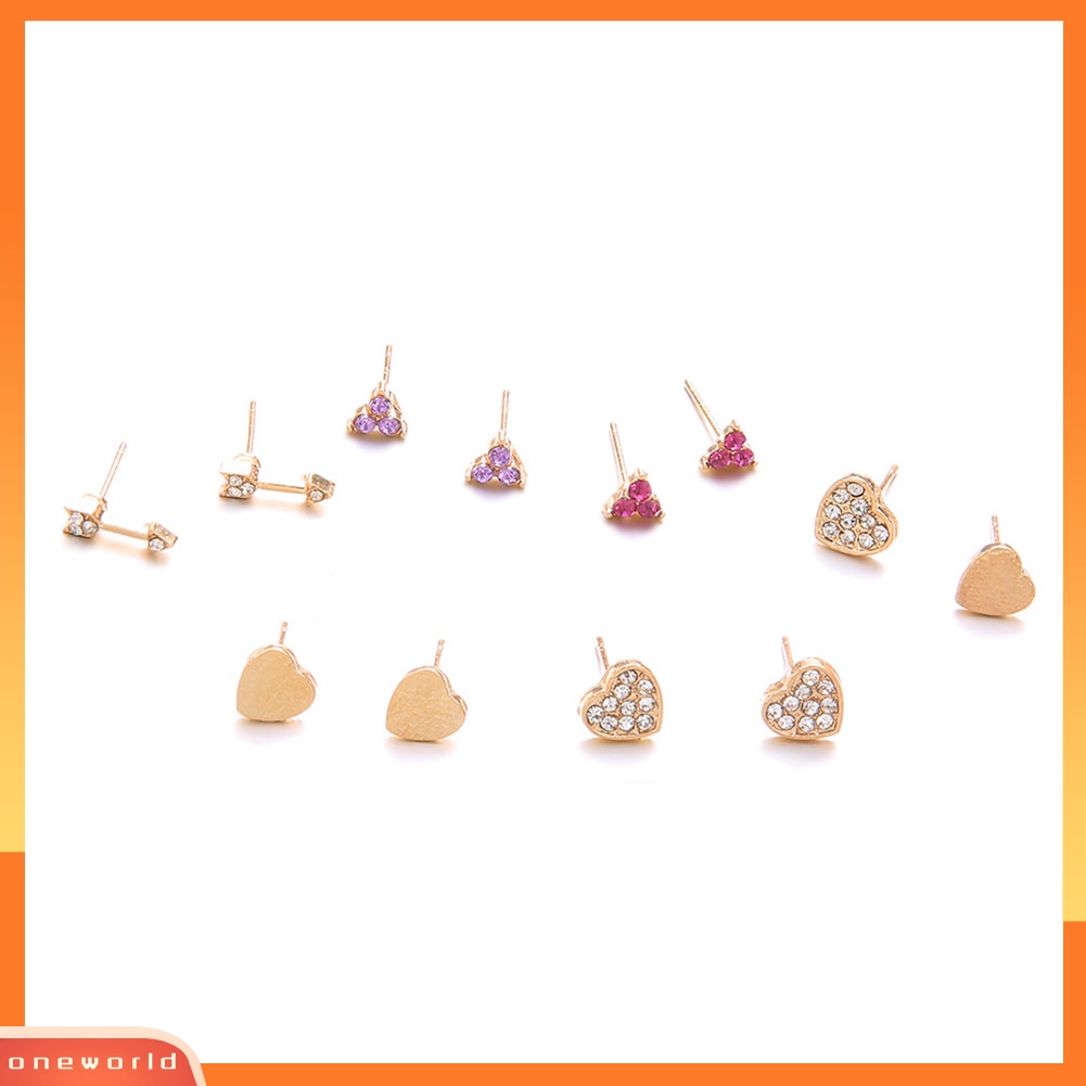 [WOD] 6pasang Fashion Berlian Imitasi Multi-Warna Hati Panah Stud Anting Perhiasan Hadiah