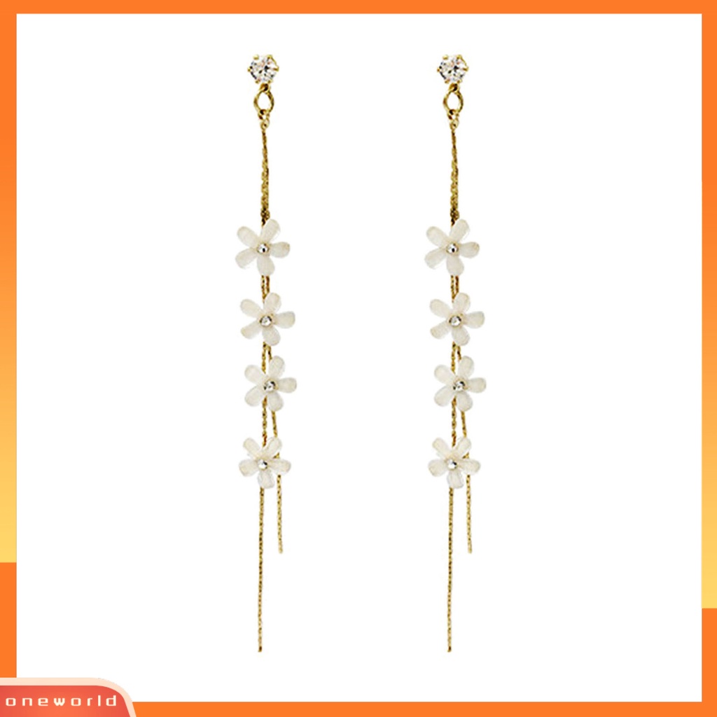 [WOD] 1pasang Berlian Imitasi Bersinar Dekorasi Piercing Lady Earrings Fashion Rantai Asimetris Rumbai Bunga Stud Earrings Perhiasan Aksesoris