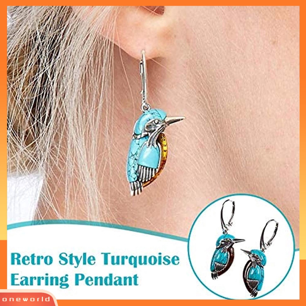 [WOD] Anting Pentant Hypoallergenic Indah Ringan Gaya Alami Biru Turquoise Women Earrings Untuk Wanita