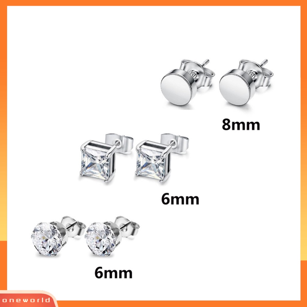 [WOD] 6pasang Anting Jepit Telinga Gaya Berlian Imitasi Hias Stainless Steel Tahan Aus Untuk Harian