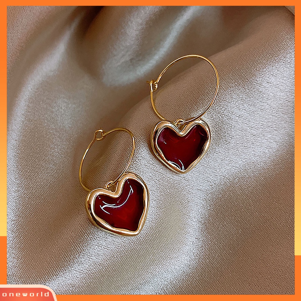 [WOD] Ear Studs Wine Red Heart All Match Wanita Gaya Korea Anting Halus Untuk Tanggal