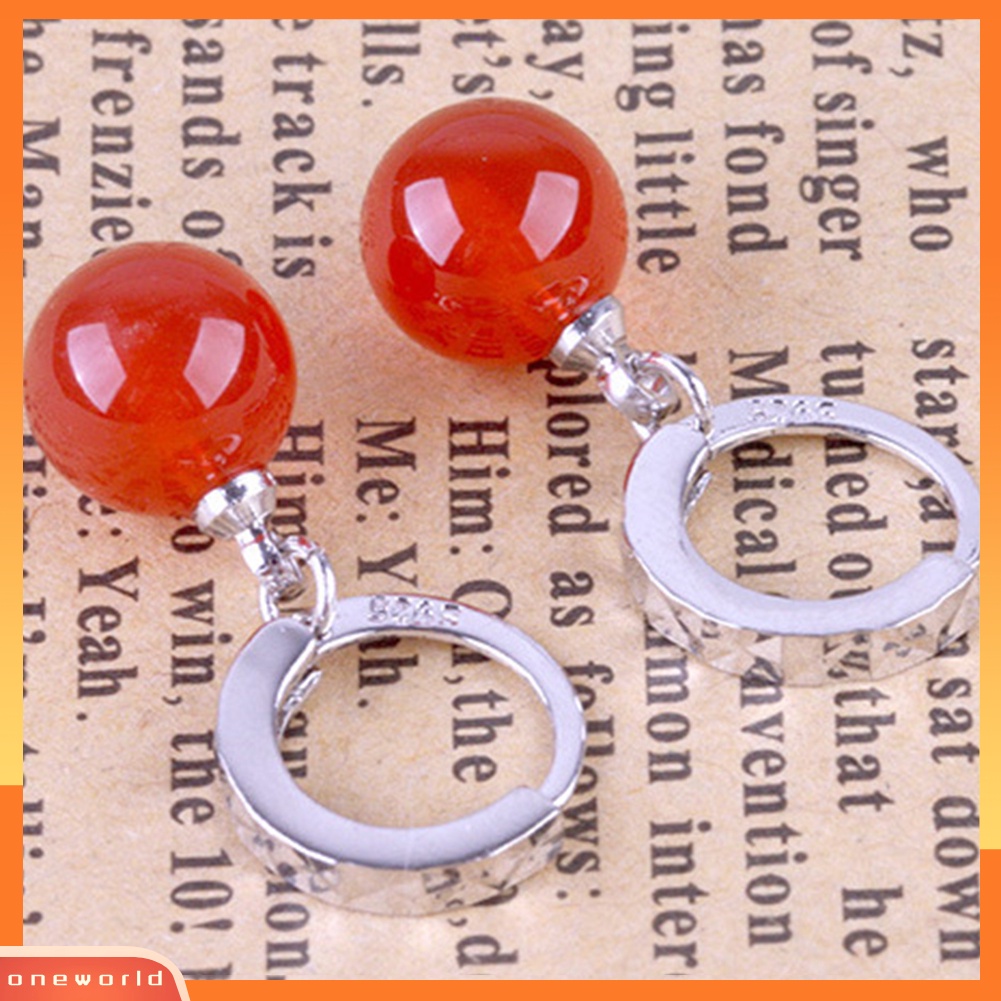 [WOD] Fashion Wanita Bulat Faux Agate Bead Menjuntai Drop Huggie Earrings Perhiasan Hadiah