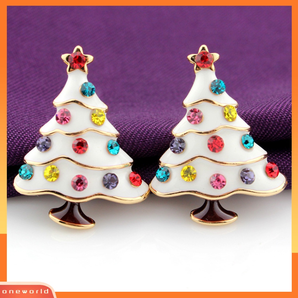 [WOD] Mode Pohon Natal Multicolor Berlian Imitasi Ear Stud Earrings Perhiasan Aksesori