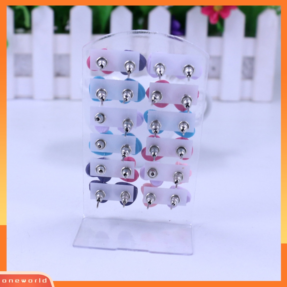 [WOD] 12pasang Fashion Multicolor Resin Bunga Telinga Stud Anting Set Perhiasan Wanita