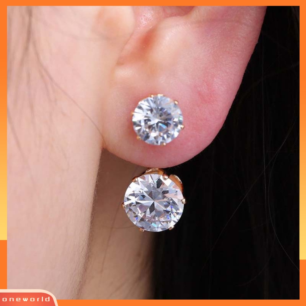 [WOD] Fashion Wanita Ganda Cubic Zirconia Drop Ear Jaket Tindik Anting Perhiasan