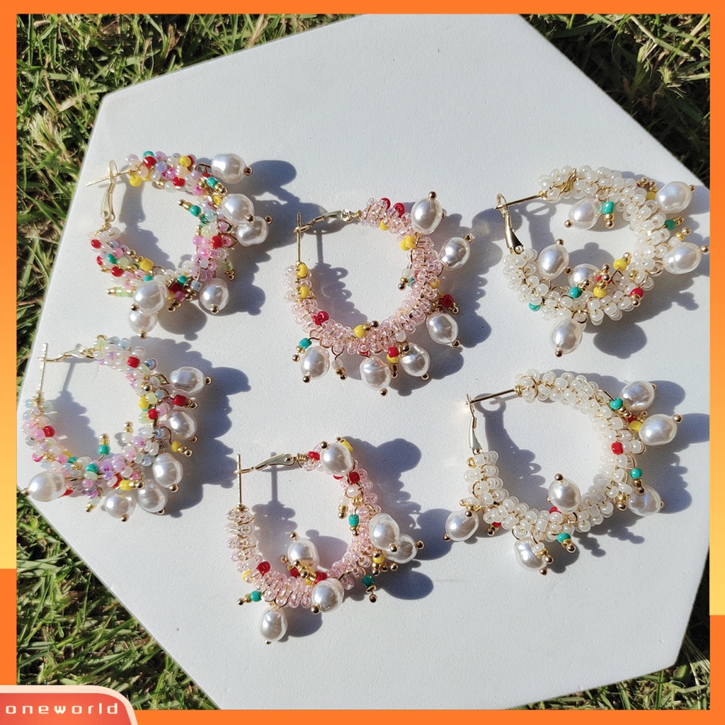 [WOD] 1pasang Wanita Anting Hoop Indah Mewah Berlebihan Gaya Bohemia Kusut Leaverback Earrings Perhiasan Perempuan