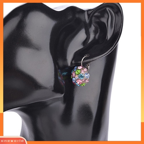 [WOD] Wanita Colorful Cubic Zirconia Ball Eardrop Leverback Earrings Perhiasan Pesta