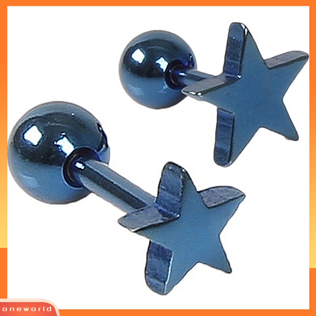 [WOD] 1pasang Charm Perhiasan Anting Stud Telinga Bahan Alloy Motif Pentagram Untuk Pesta