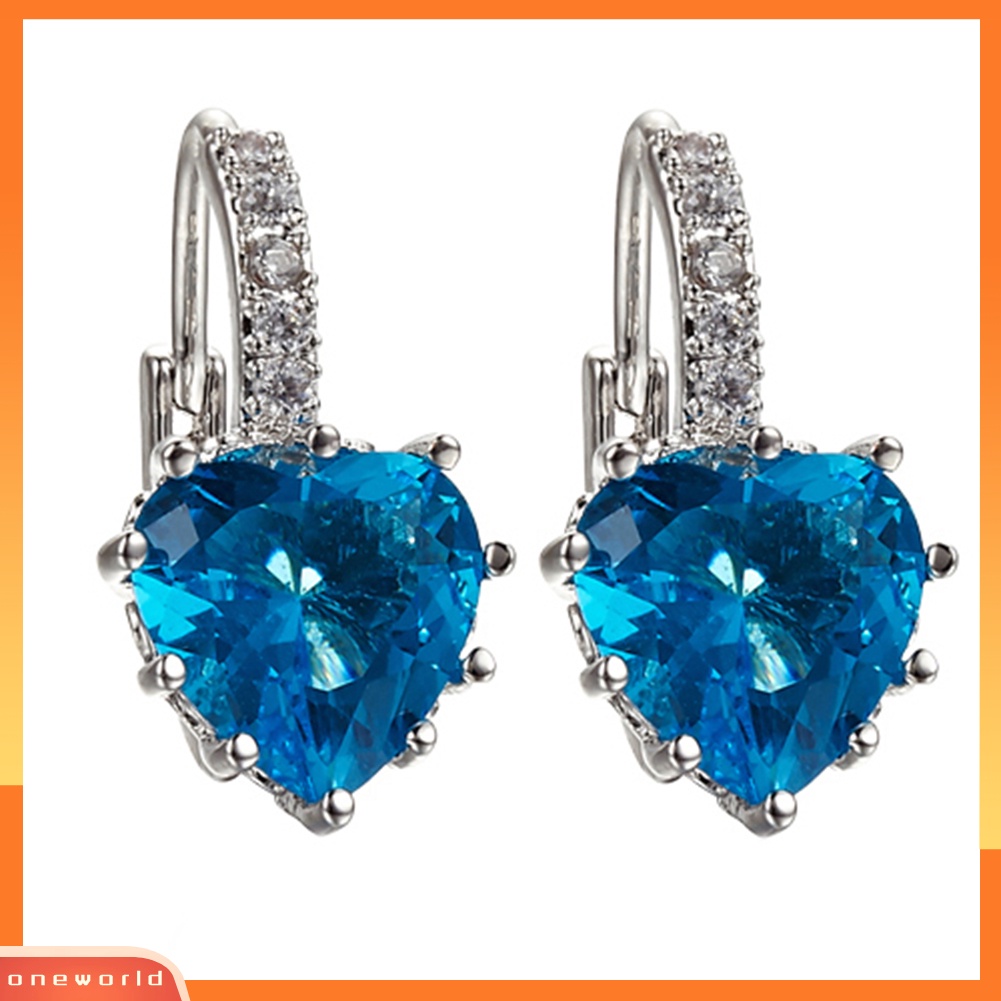 [WOD] 18k Lapis Emas Putih Cinta Hati Berlian Imitasi Pernikahan Prom Lady Leverback Earrings