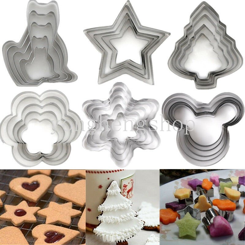 5pcs/set Stainless Steel Cookie Cutter Bunga Hati Bintang Berbentuk Biskuit Cetakan Embosser Dapur Coklat Kue Cetakan DIY Alat Baking