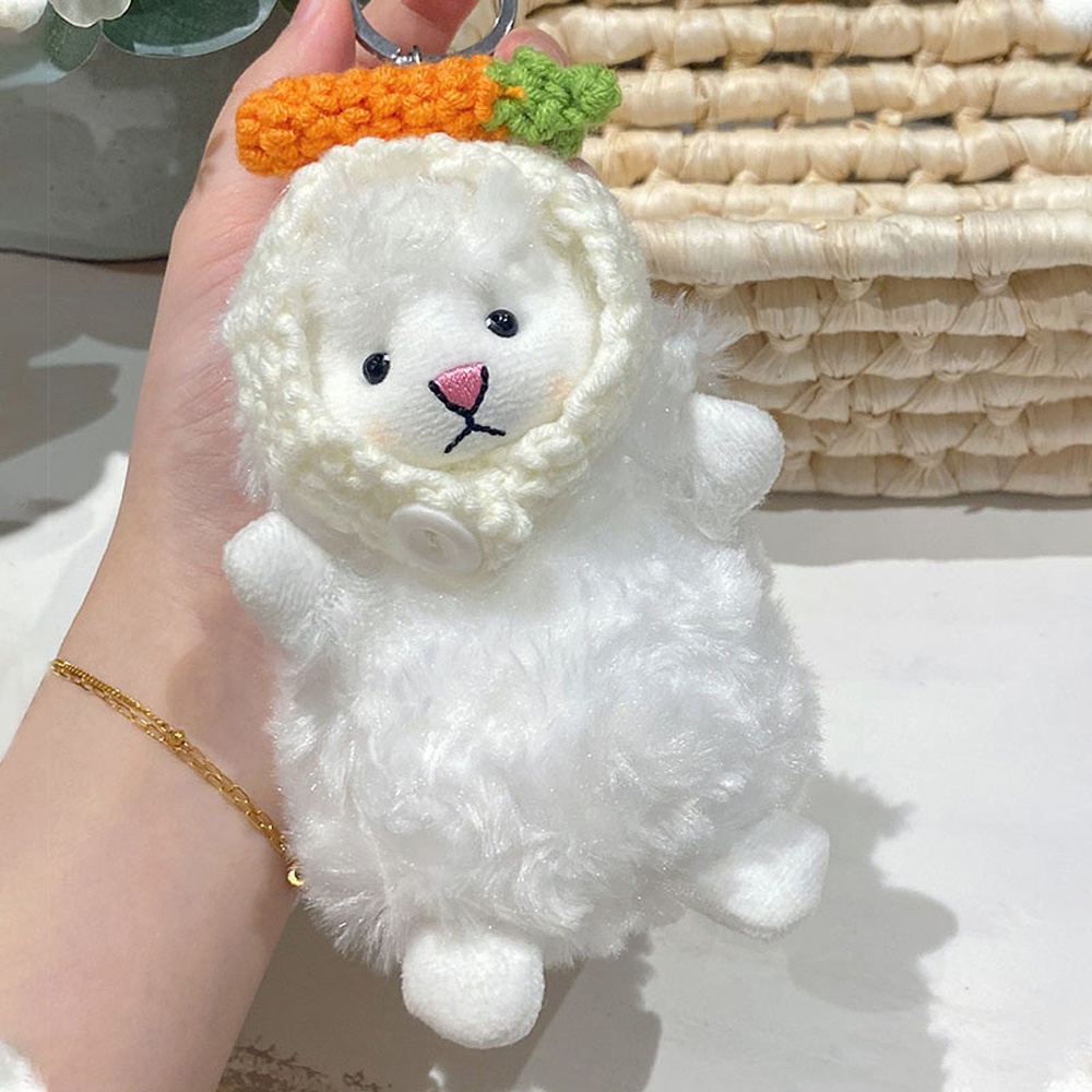 Kawaii Gantungan Kunci Domba Mewah Kodok Telinga Kelinci Memakai Syal Boneka Domba Mobil Keyring Tas Liontin Hadiah Pacar 14 cm