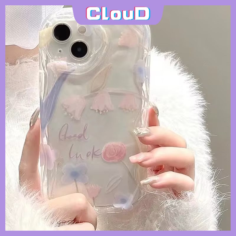 Casing Untuk Realme C25s C21Y C25 C35 C33 C20 C20A C12 C11 5 7i 6i 5s 9i 5i C55 C15 C25Y C30 C31 C17 C21 C3 Tulip Ungu Fresh Flower Transaprent Soft 3D Wavy Curved Edge Flower Case