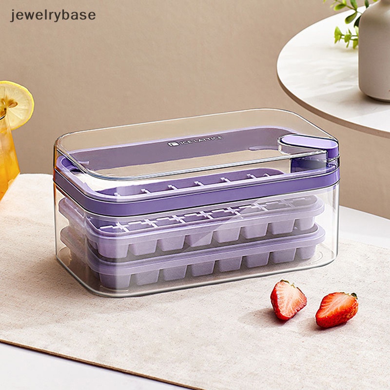 [jewelrybase] Press Type Ice Cube Tray Plastics Cetakan Es Beku32/64 Cetakan Cubes Tray Dengan Tutup Butik