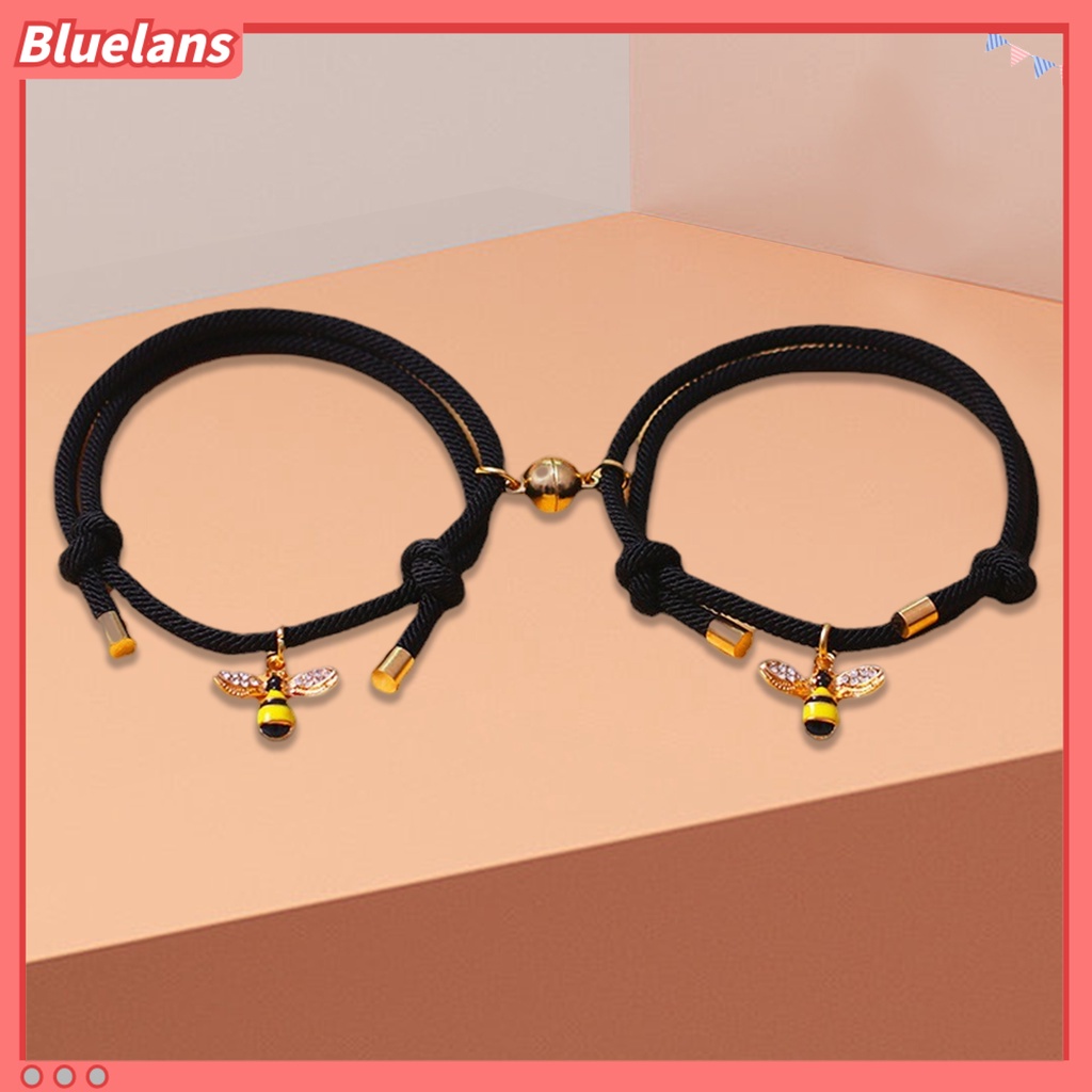 [BLS] 1pasang ic Gelang Trendi ic Ball Adjustable Charming Wear Resistant Everyday Wearing Alloy Rhinestone Inlay Little Bee Couple Bracelets Hadiah Hari Valentine