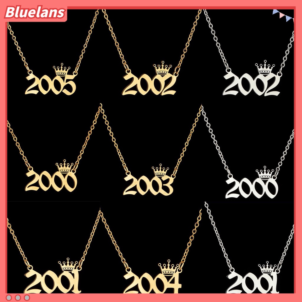 [BLS] Liontin Angka Tahun Kalung Mahkota Stainless Steel Rantai Indah Wanita Kalung Hadiah Ulang Tahun