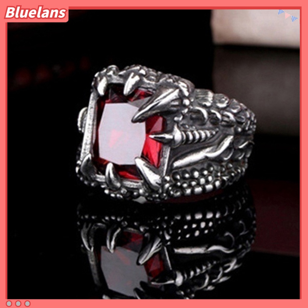 [BLS] Pria Vintage Naga Bentuk Cakar Cubic Zirconia Hias Cincin Pesta Prop Perhiasan