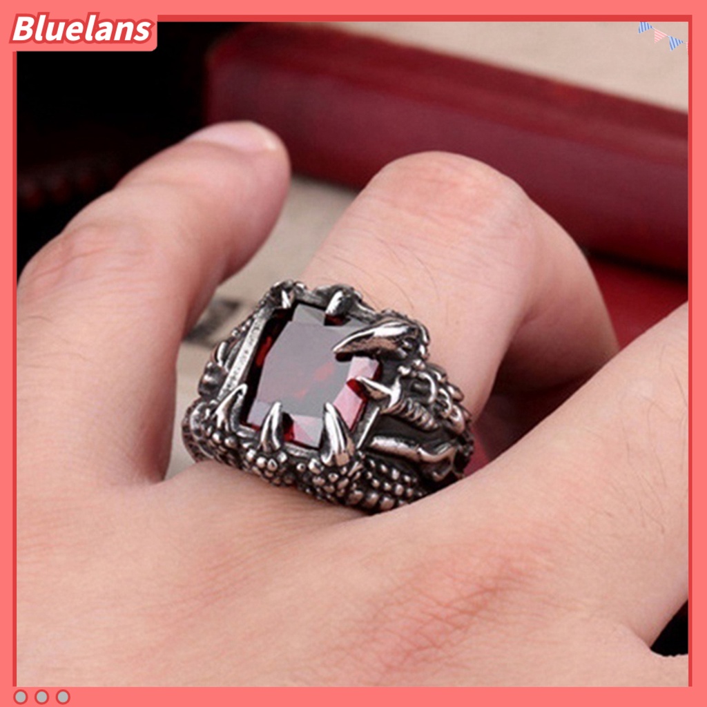 [BLS] Pria Vintage Naga Bentuk Cakar Cubic Zirconia Hias Cincin Pesta Prop Perhiasan
