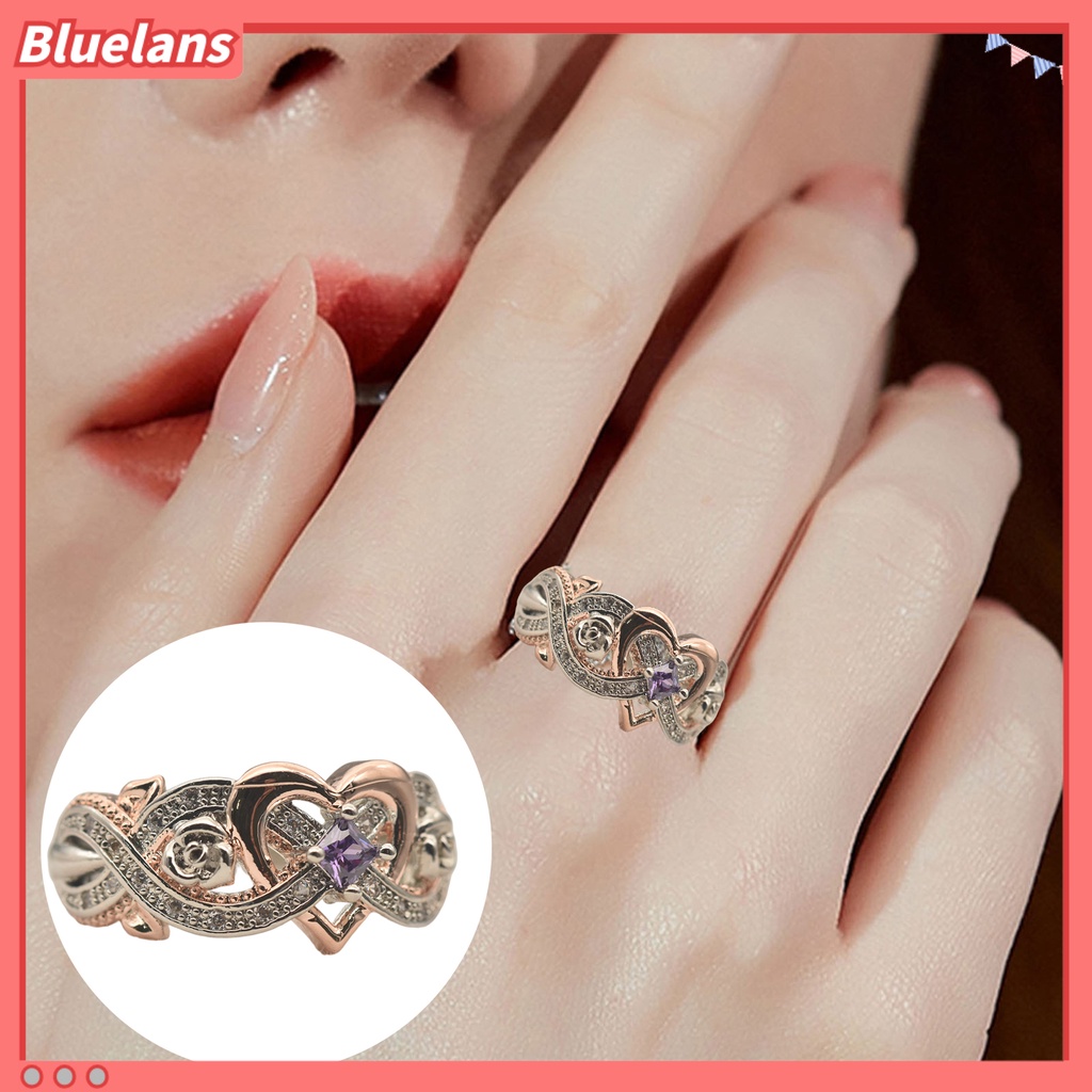 [BLS] Wanita Cincin Berlian Imitasi Mengkilap Hias Electroplating Geometris All-match Dekorasi Cubic Zirconia Desain Bunga Mawar Wanita Hati Cincin Perhiasan Untuk Pakaian Sehari-Hari