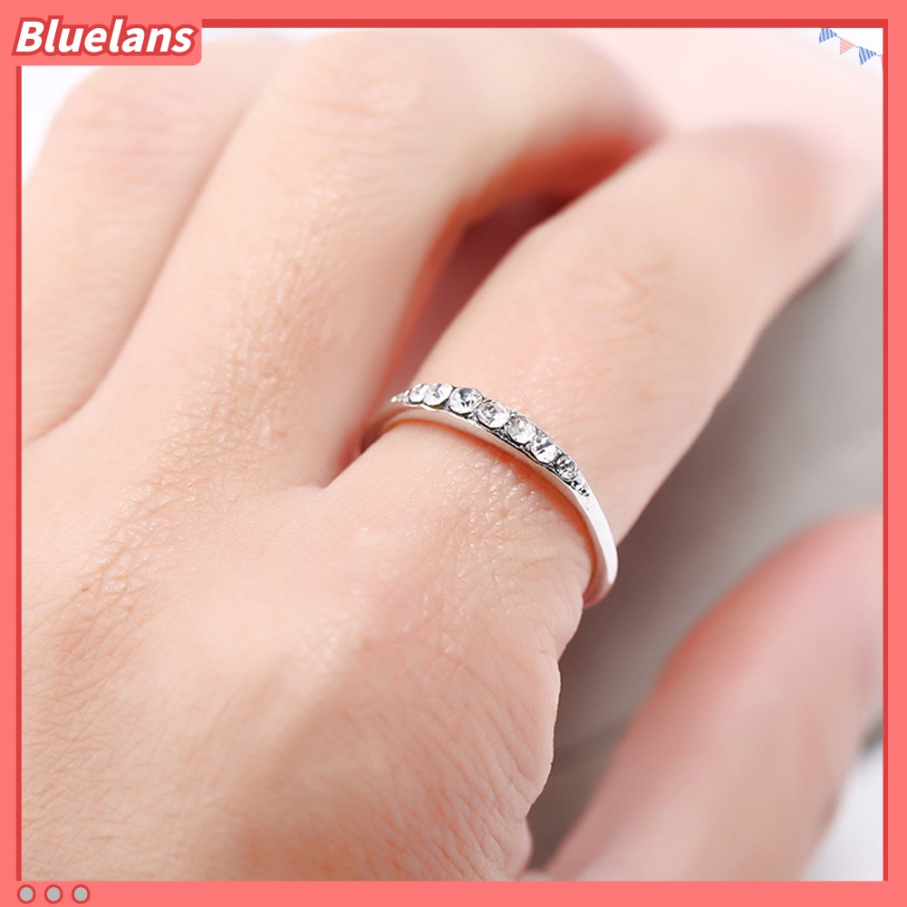 [BLS] Wanita Fashion Berlian Imitasi Bertatahkan Band Jari Cincin Pernikahan Pertunangan Perhiasan Hadiah