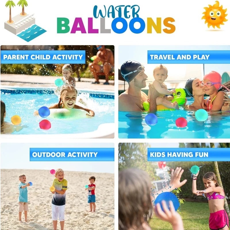 Reusable Gradient Color Quick Fill Water Balloons/ Mainan Balon Bom Percikan Air Silikon Untuk Pesta Musim Panas Taman Kolam Outdoor