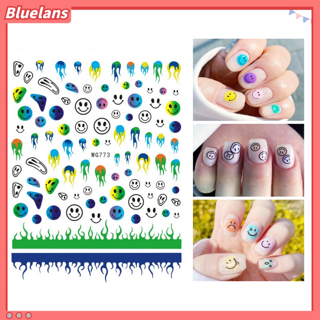 [BLM] Flame Motif Smile Stiker Kuku DIY Ultra Tipis 6warna Hiasan Stiker Grimace Untuk Manicure