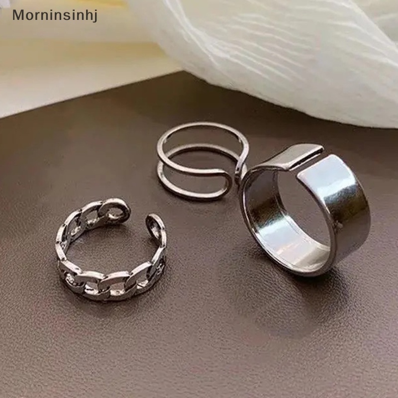 Mornin 3PCS Hip Hop Warna Silver Finger Ring Adjustable Perhiasan Rings Set Untuk Pria Wanita Gothic Aesthetic Rings Trendy Aksesoris id