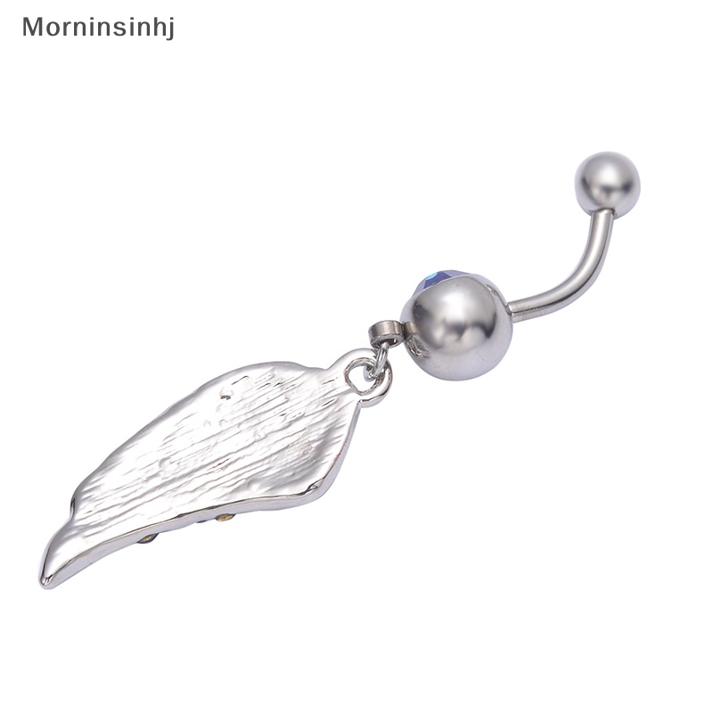 Mornin Kristal Zirkon Sayap Pusar Cincin Stainless Steel Belly Button Rings Woman Fashion Perhiasan Tubuh Hadiah id