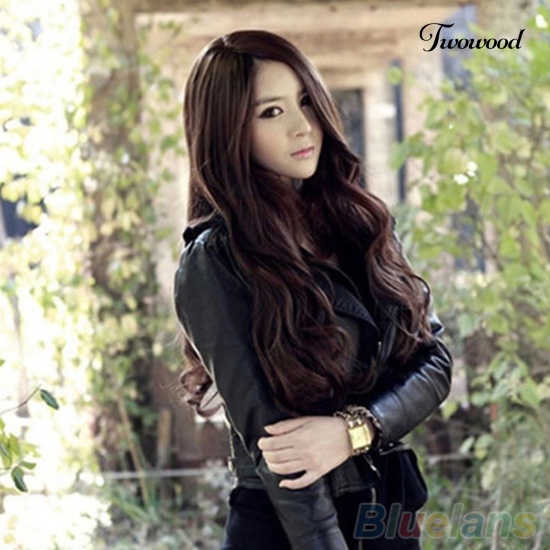 Twowood Fashion Wanita Cosplay Panjang Keriting Bergelombang Rambut Sintetis Full Wig Kostum Pesta