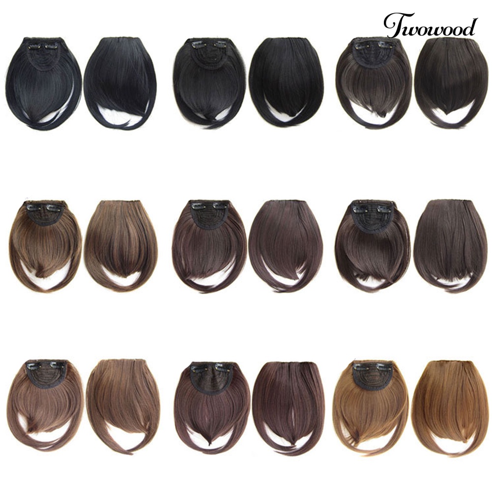 Twowood Gadis Clip-in Front Hair Extension Wig Lurus Sintetis Fringe Bang Sopak