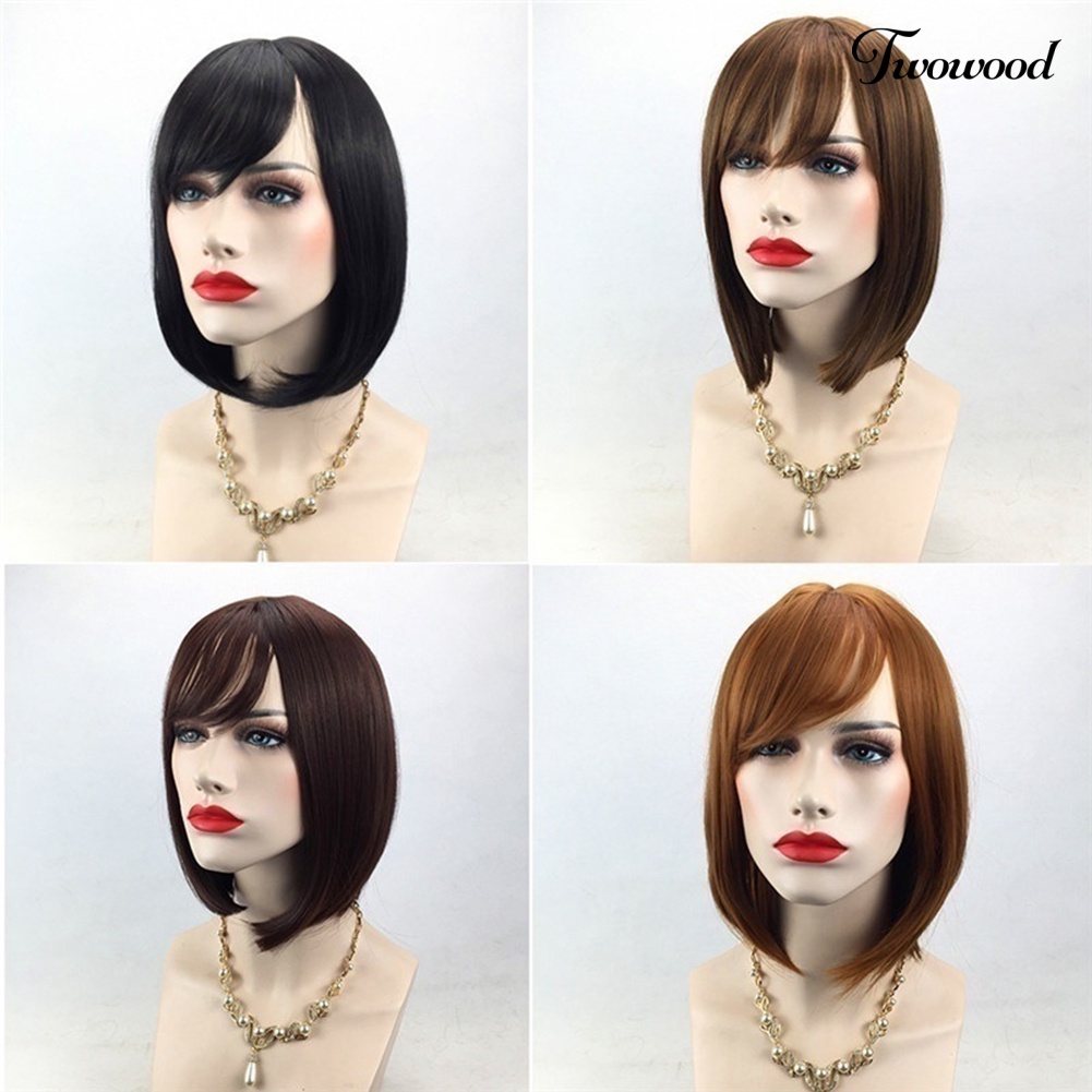 Twowood 30cm Bobo Gaya Panjang Bahu Lurus Bang Wig Wanita Fringe Hair Extension