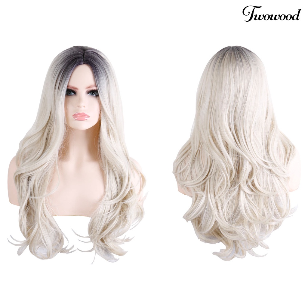 Twowood Fashion Wanita Panjang Keriting Gradien Wig Rambut Sintetis Pesta Cosplay Sopak