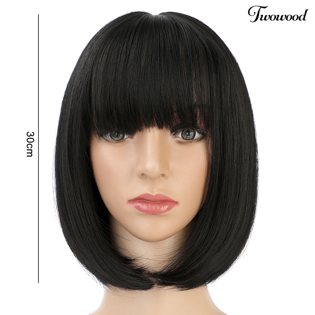 Twowood Head Wig Mudah Dibongkar Pasang Bergaya Berbulu Trendi Full-cover Kosmetik Aksesori Suhu Tinggi Sutra Panjang Bahu Wig Rambut Pendek Untuk Lady