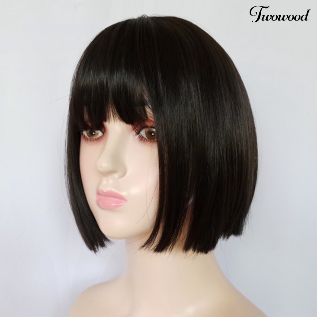 Twowood Rambut Pendek Lurus Fashion Mudah Dipakai Berbulu Trendi Cahaya Warna Emas Kosmetik Aksesori Suhu Tinggi Sutra Panjang Bahu Wig Rambut Pendek Untuk Lady