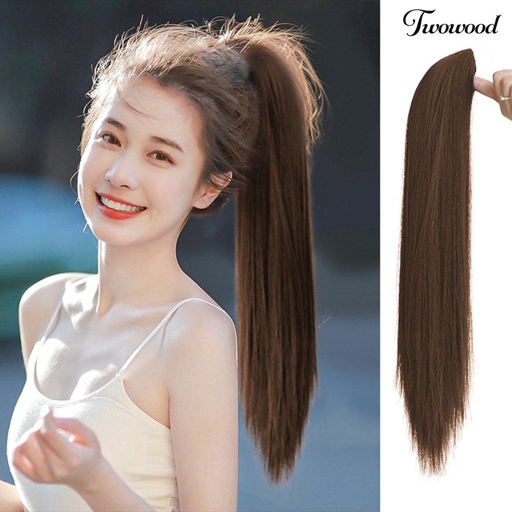 Twowood Wanita Wig Ada Perm Berbulu Tidak Dapat Dijatuhkan Tak Terlihat Rambut Styling Alami Cakar Panjang Klip Tinggi Ponytail Palsu Rambut Lurus Pemodelan Supply