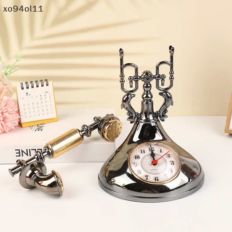 Xo Jam Alarm Model Telepon Retro Ornamen Desktop Timekeeper Kreatif Untuk Dekorasi Meja Samping Tempat Tidur Kamar Rumah OL