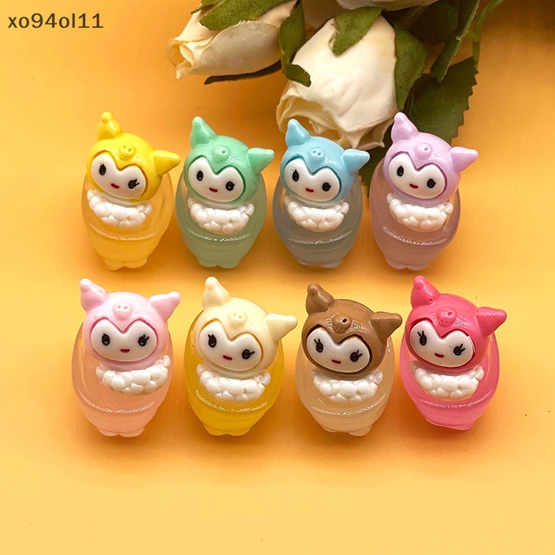 Xo 2Pcs Luminous Bathtub Kuromi Ornamen Mini Warna Kartun Boneka Micro Landscape Dekorasi Rumah Boneka Miniatur Mainan OL