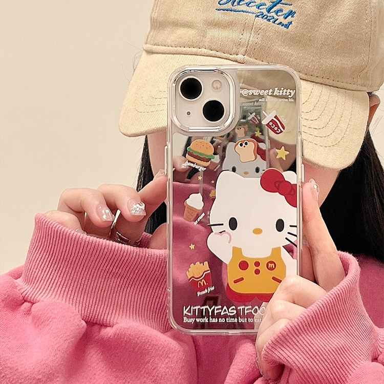Pola Hello Kitty Cocok Untuk iPhone 14 Pro Max Casing Ponsel iPhone Permukaan Cermin Kamera Perlindungan Shockproof Kuat Kompatibel Dengan Iphone13 13pro 13prm iPhone 11 7Plus 8Plus Xr XS 12 Pro Max Casing Ponsel