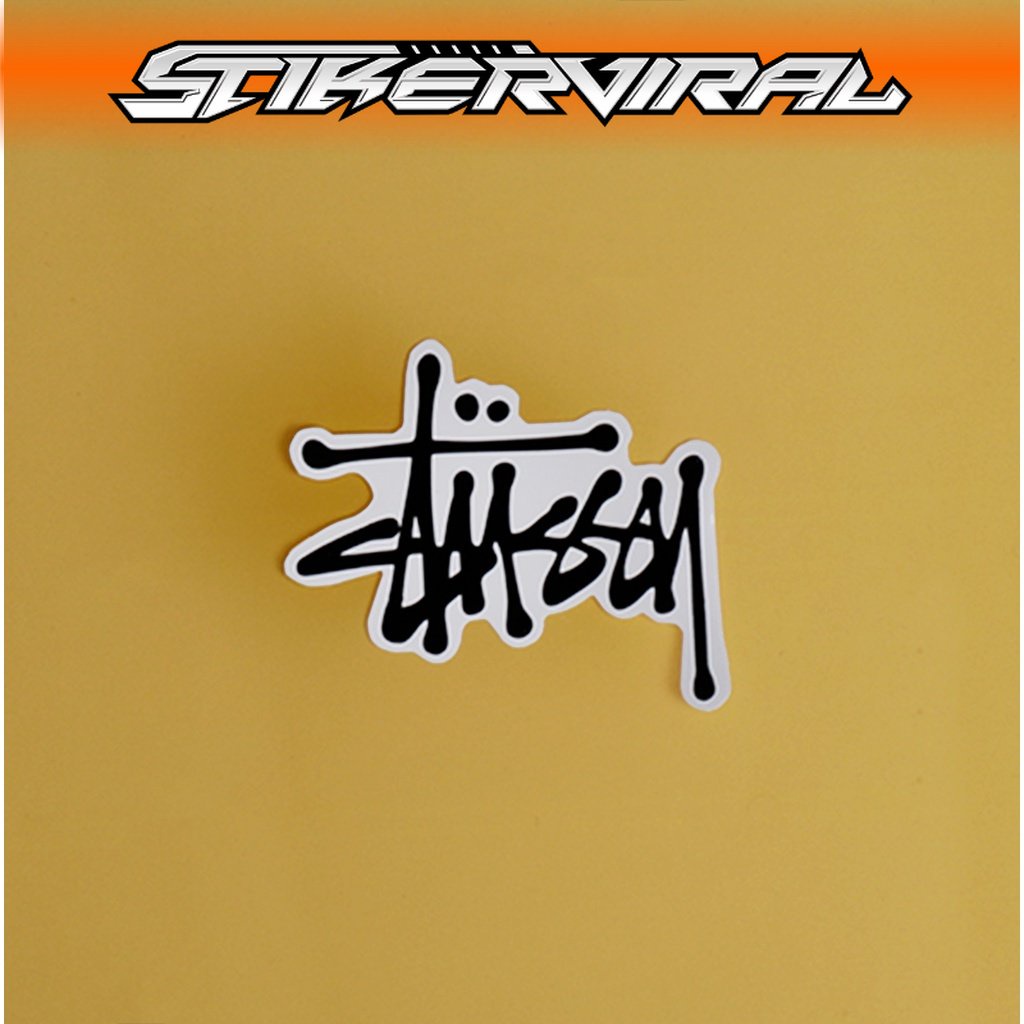 

STIKER GRAFTAC -LOGO STUSSY-. STIKER AESTHETIC LAPTOP, AKSESORIS HP, ANTI AIR, MOTIF.