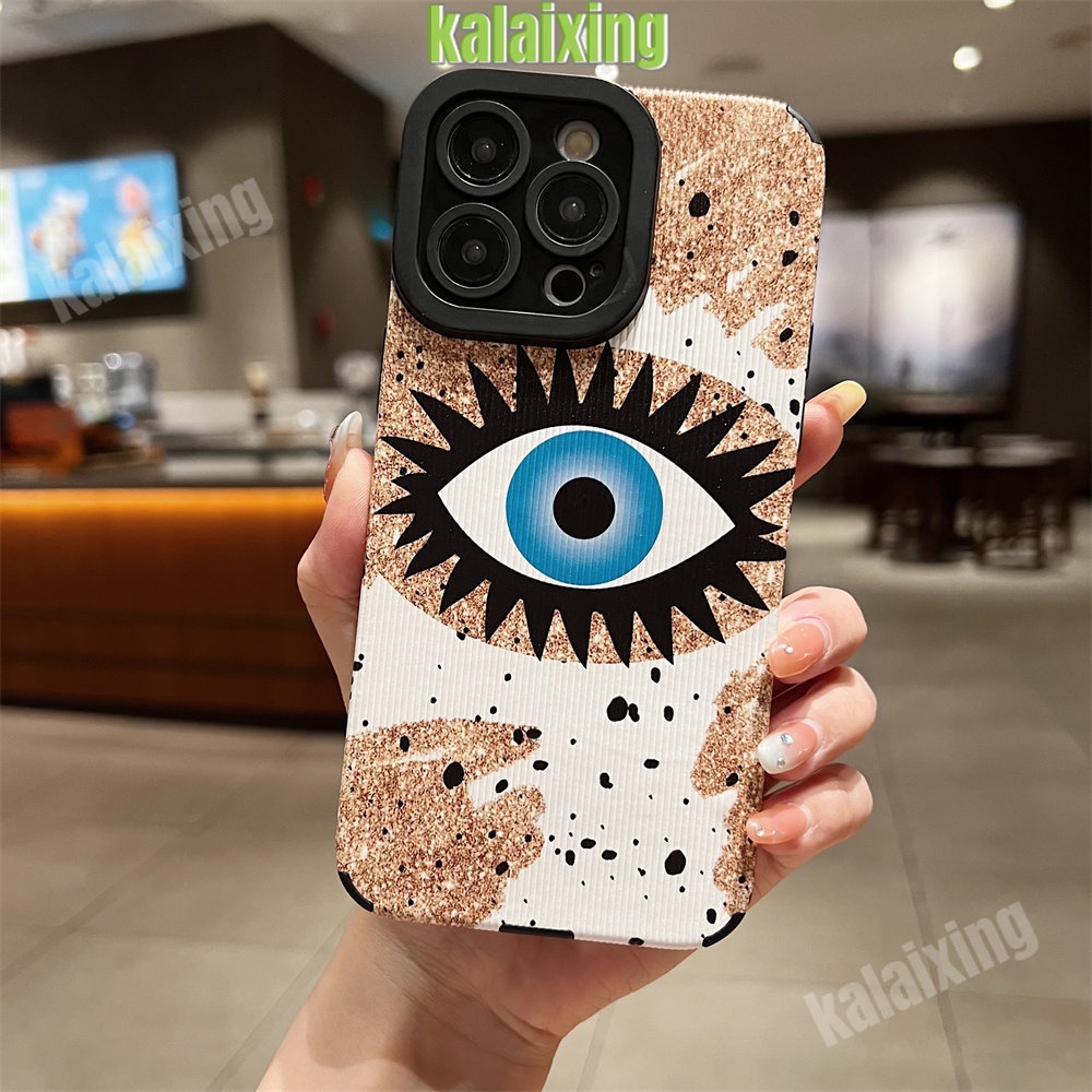 IPHONE Casing Bahan Kulit Mata Biru Untuk Iphone11 12 13 14 Pro Max14 Plus Xs Max X XR 78 Plus Sarung Belakang Lembut