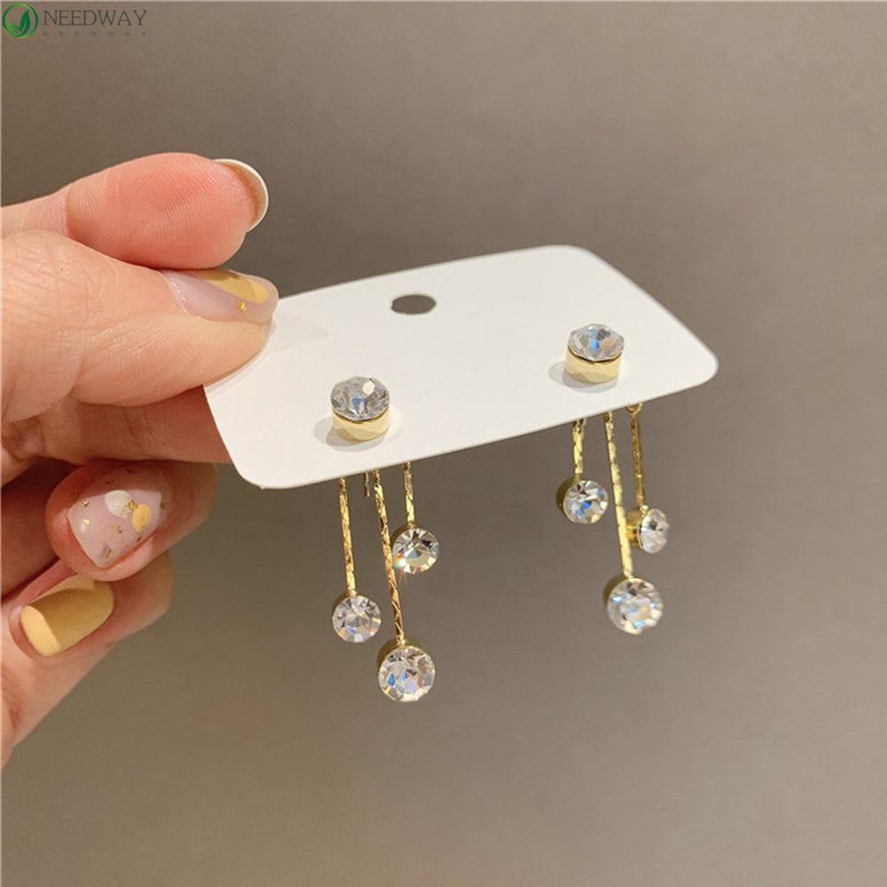 Needway Anting Stud Wanita Shinny Rumbai Depan Dan Belakang Kristal Women Jewelry