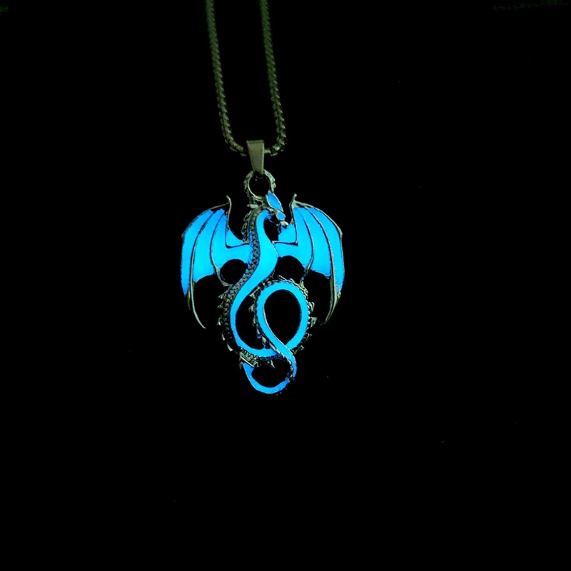 Mornin Luminous Kalung Untuk Wanita Pria Punk Glow In The Dark Kalung Gothic Naga Liontin Rantai Leher Pesta Halloween Perhiasan Hadiah id