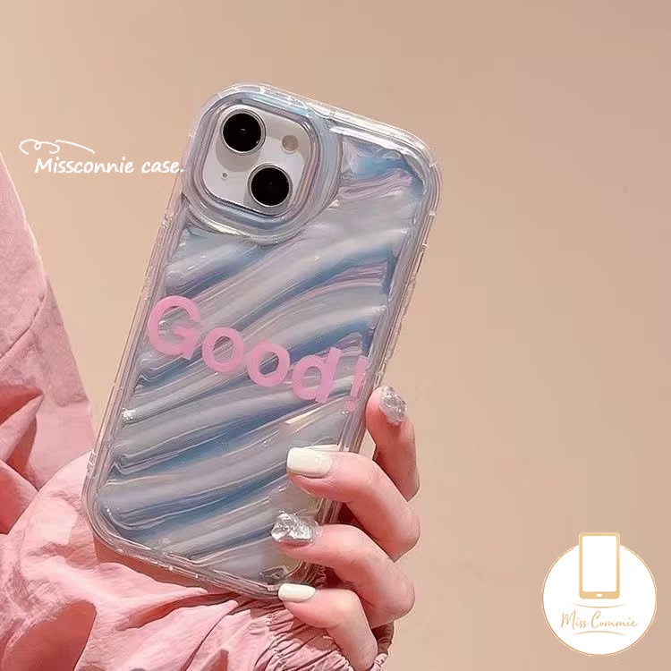 IPHONE Casing Bening Kartu Laser Alfabet Inggris Simple Pink Kompatibel Untuk Iphone11 13 14 12 Pro MAX 7Plus 6 6S 7 8 Plus XR X XS MAX 8Plus SE 2020lembut Tpu Mewah 3D Bergelombang Melengkung Cover