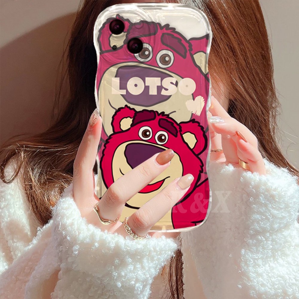 Casing Realme C53 C55 C33 C35 C30 C31 Realme 10 9i 8i 6i 5 7i C15 C25 C21Y C25Y C12 C1 C20 C3 C2 C1 Narzo 50 Wavy Edge Cartoon Manyo Strawberry Bear Transparan Soft Case RIXUAN